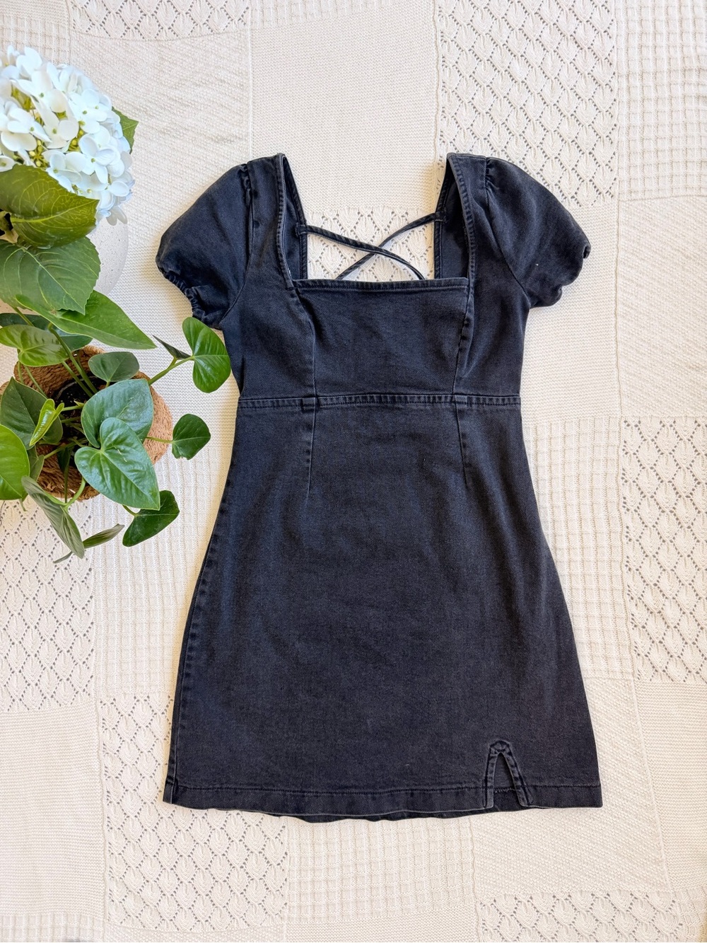 Hollister Black Square Neck Mini Dress with Back Straps